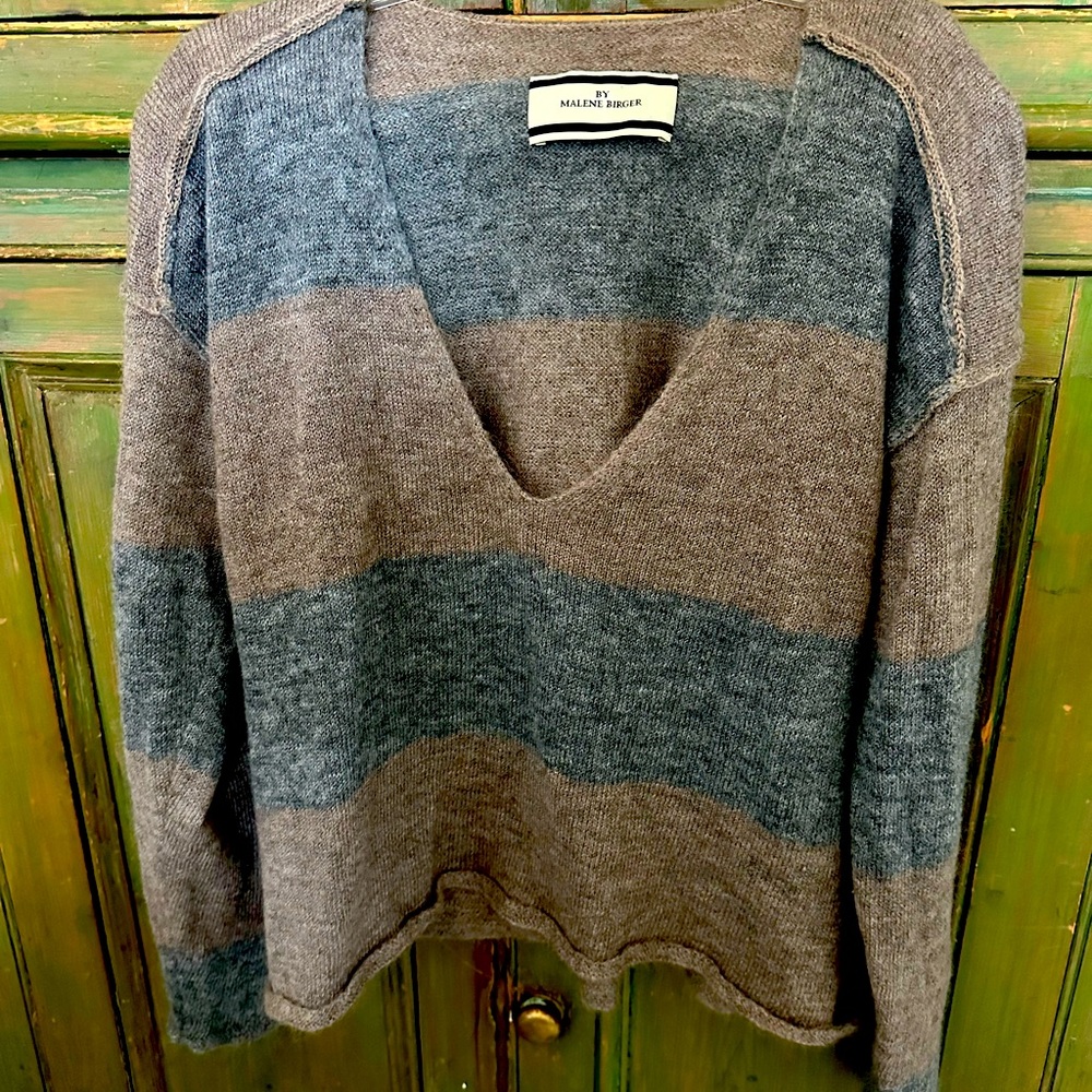 Marlene Birger and Gray and Brown Striped Sweater